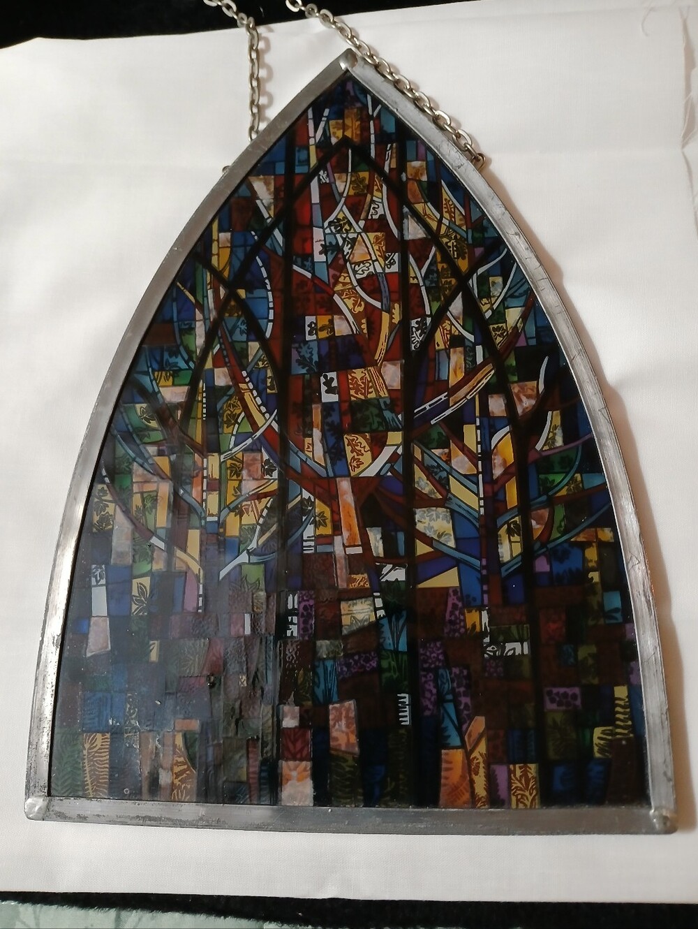 Vintage Stained Glass Church Window Tree Design Suncatcher